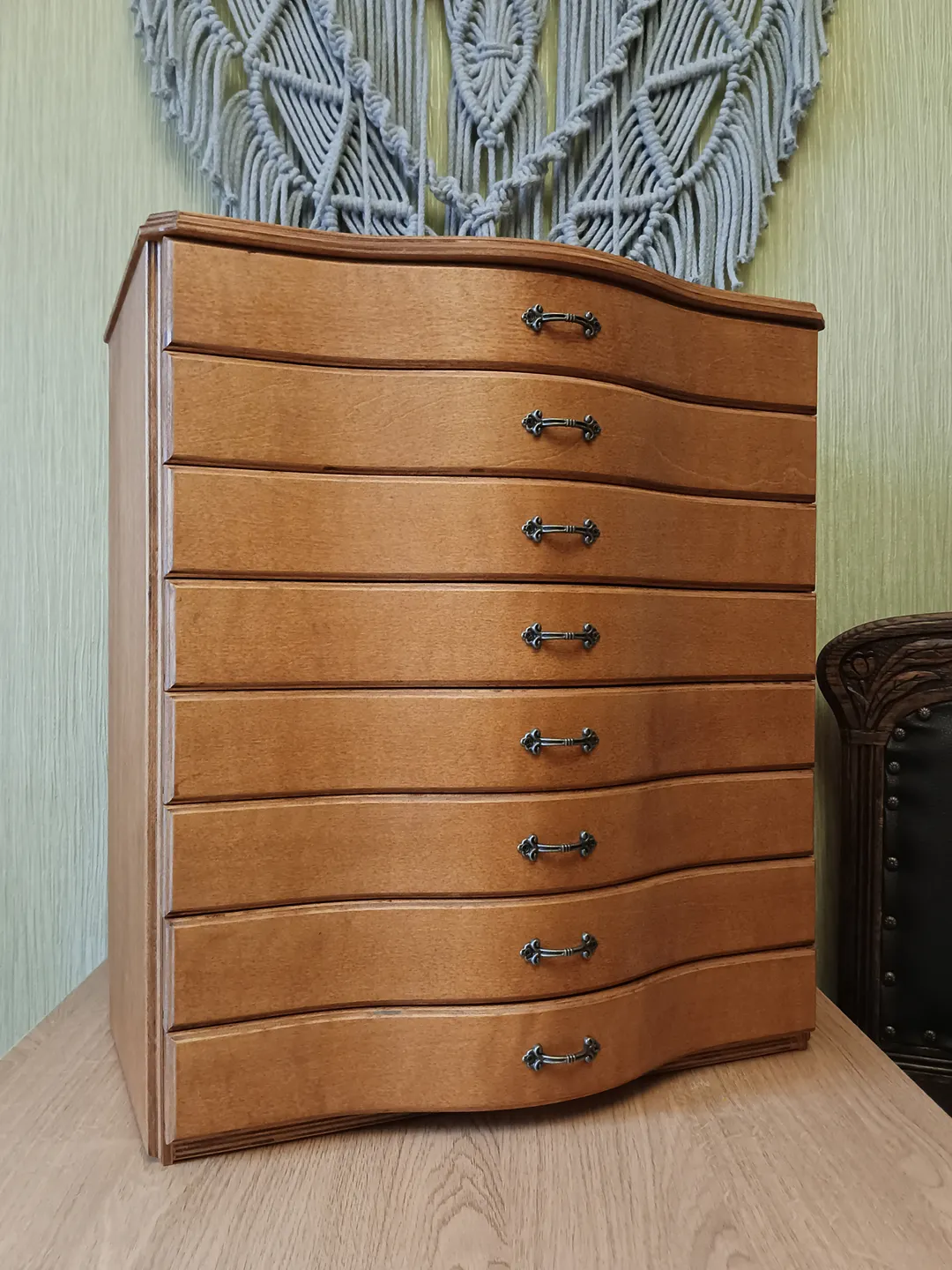 Embroidery cabinet for stitchers in vintage style, Thread storage drawers  for DMC floss bobbins and skeins, image size:1080x1440