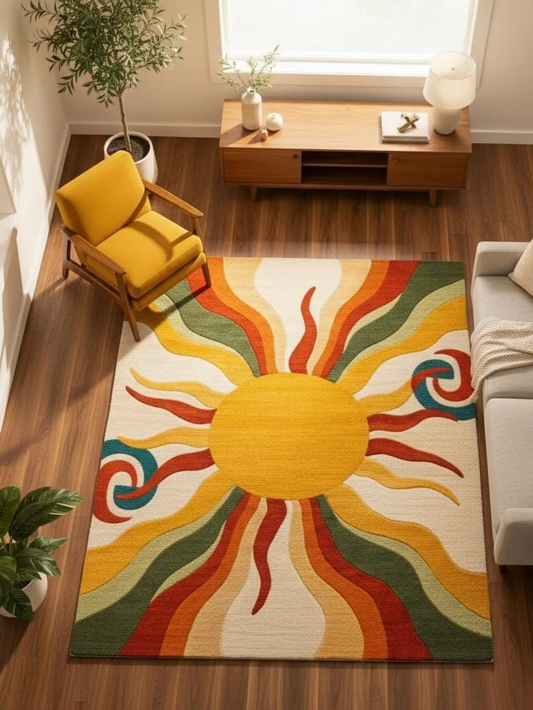 Modern Sun Rug 9x12 Hand Tufted Wool Rug Retro Sun Area Rug Mid Century Modern Carpet ...