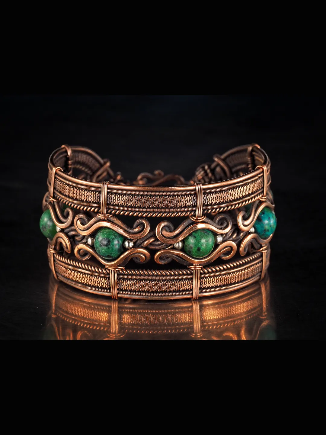 Copper wire wrapped bracelet with chrysocolla for lady Antique style WireWrapArt