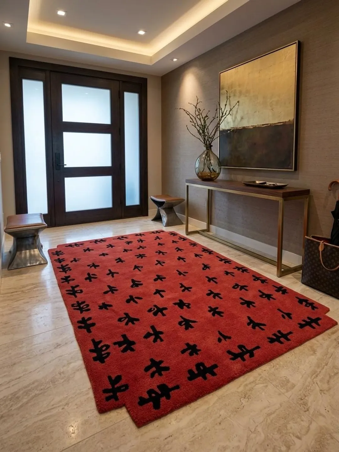 Red Tuft Rug Handmade Red Black Border Hand Tufted Rug, Modern Minimalist Area Carpet