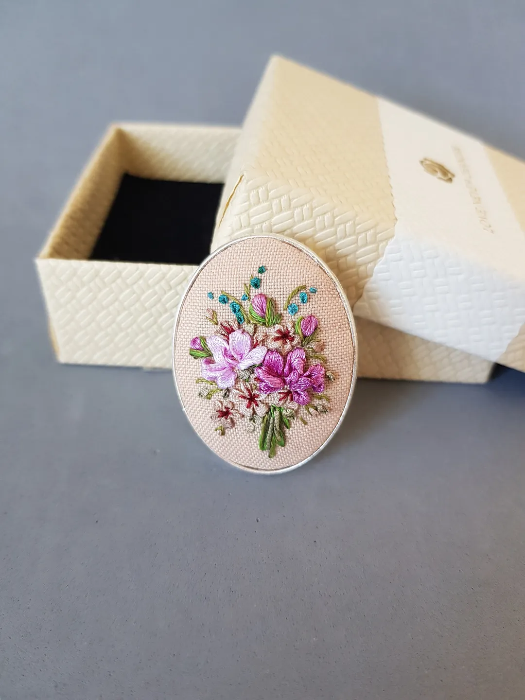 Hand embroidered brooch for her, embroidery jewelry, Mother day gift, ribbon embroidery,art.15
