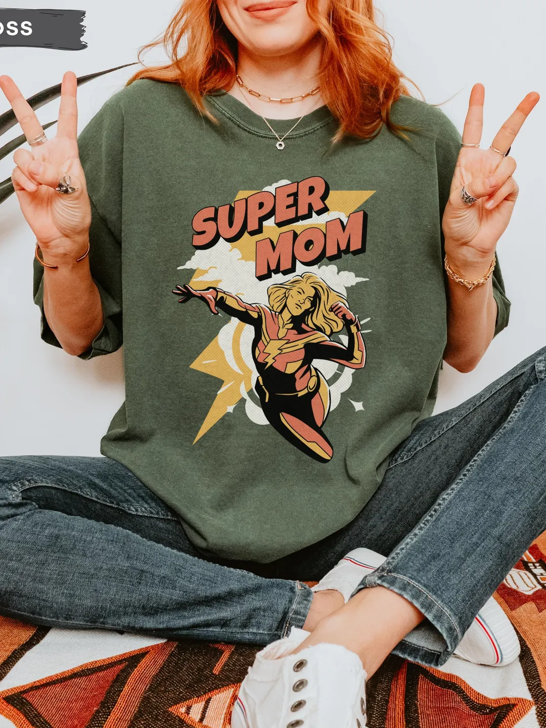 COMFORT COLORS Super Mom Shirt, Cool Retro Graphic Tee for Active Mom Mothers Day Gift From Husband or Kids, Best Mom Christmas Gift for Her