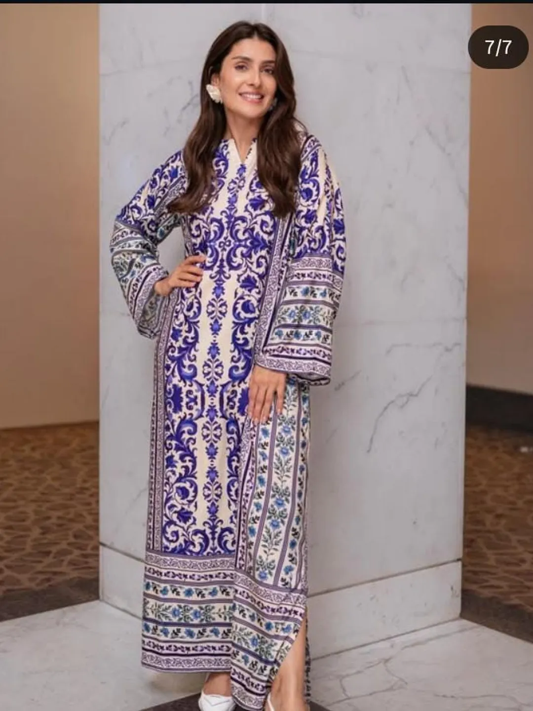 Boho Summer Kaftan Dress, Blue Printed Kaftan, Loose Beach Dress, Modest Summer Dress, Vacation Outfit, Resort Wear, Lightweight Kaftan