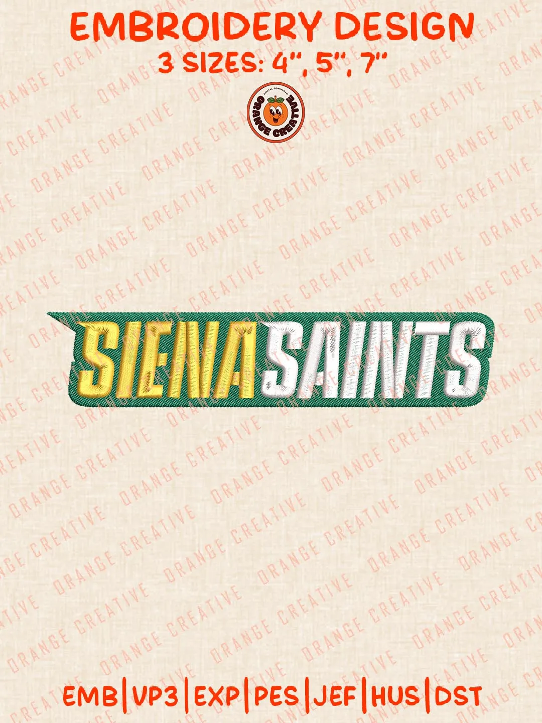 Siena Saints Text Embroidery Design, NCAA Siena Saints Team Logo Embroidery Design, Machine Embroidery Design File, 4 Sizes, Custom Size, Digital Download