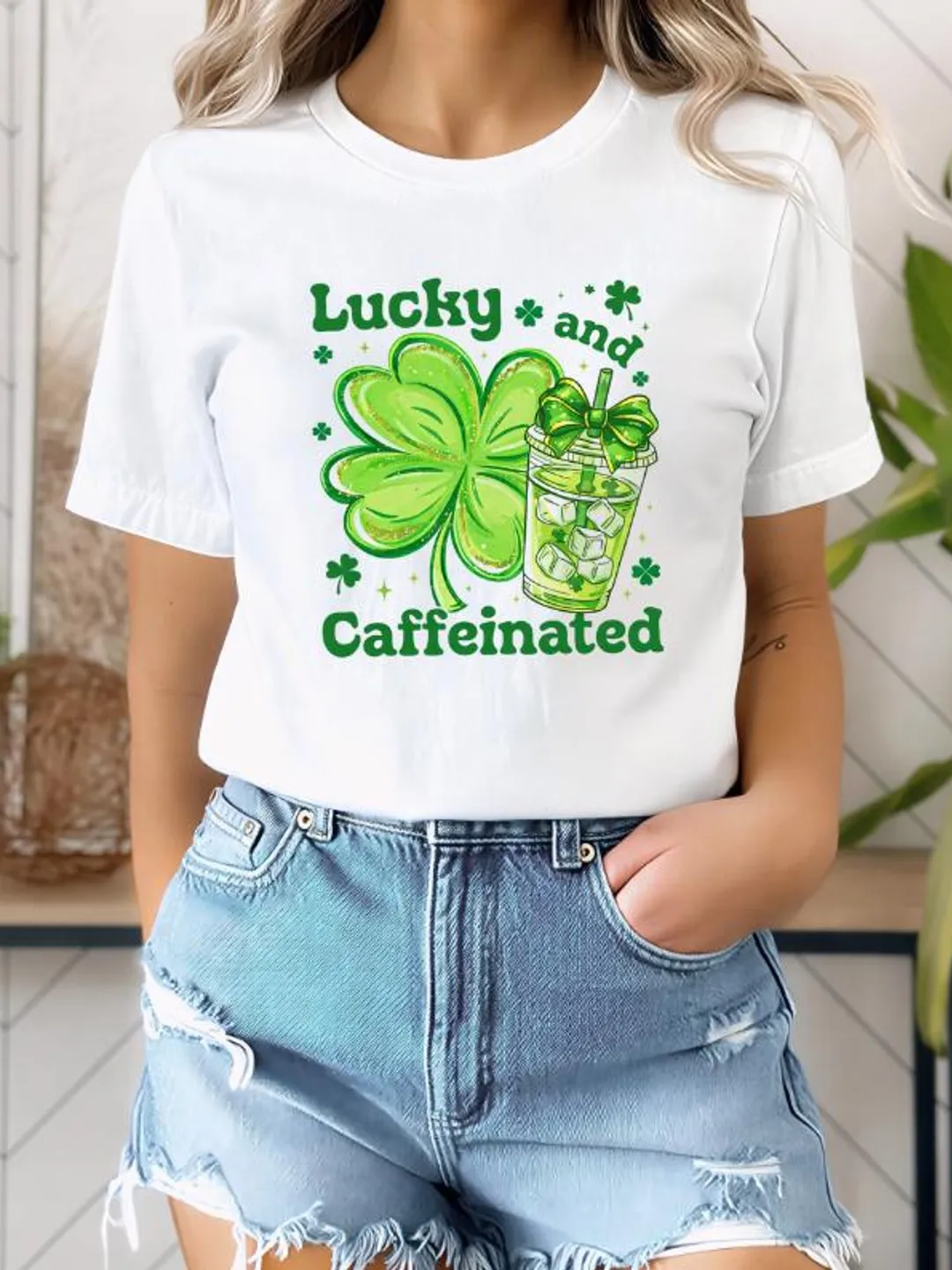 Shamrock Coffee St Patrick's Day Shirt, Lucky Caffeinated Graphic Tee