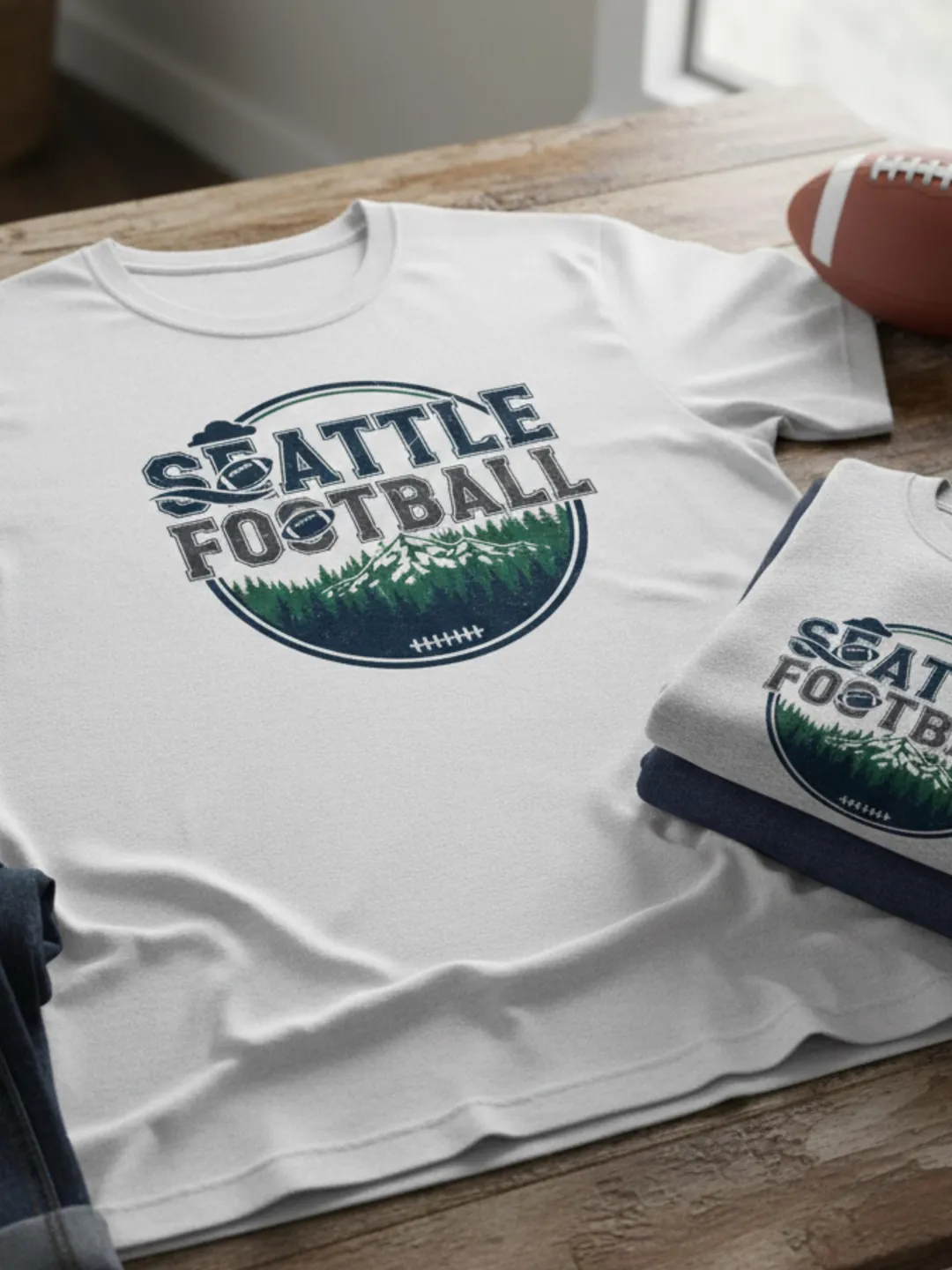Seattle Football T-Shirt - Vintage PNW Mountain Design - Retro Seattle Sports Fan Tee - Emerald City Gameday Apparel - Unisex Soft