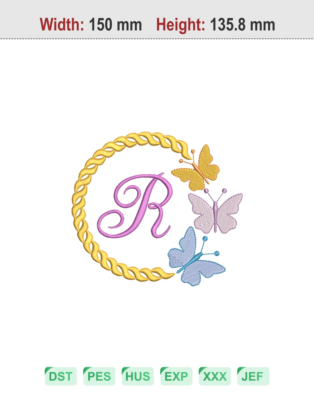 Butterfly Wreath Letter R Machine Embroidery Design