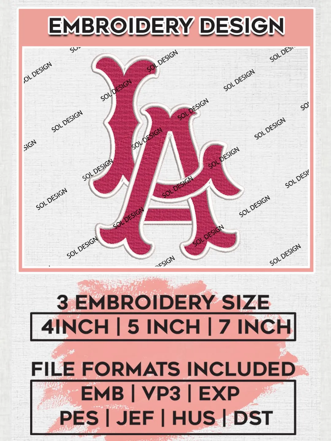 Los Angeles Angels LA Wordmark Logo Embroidery Files, MLB Los Angeles Angels Team Embroidery, MLB Teams, 3 sizes, MLB Machine embroidery designs, Digital Download