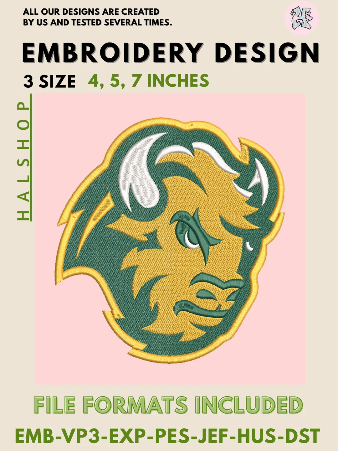 NCAA North Dakota State Bison Logo Embroidery Design, Machine Embroidery Files, 3 Sizes, Instant Digital Download