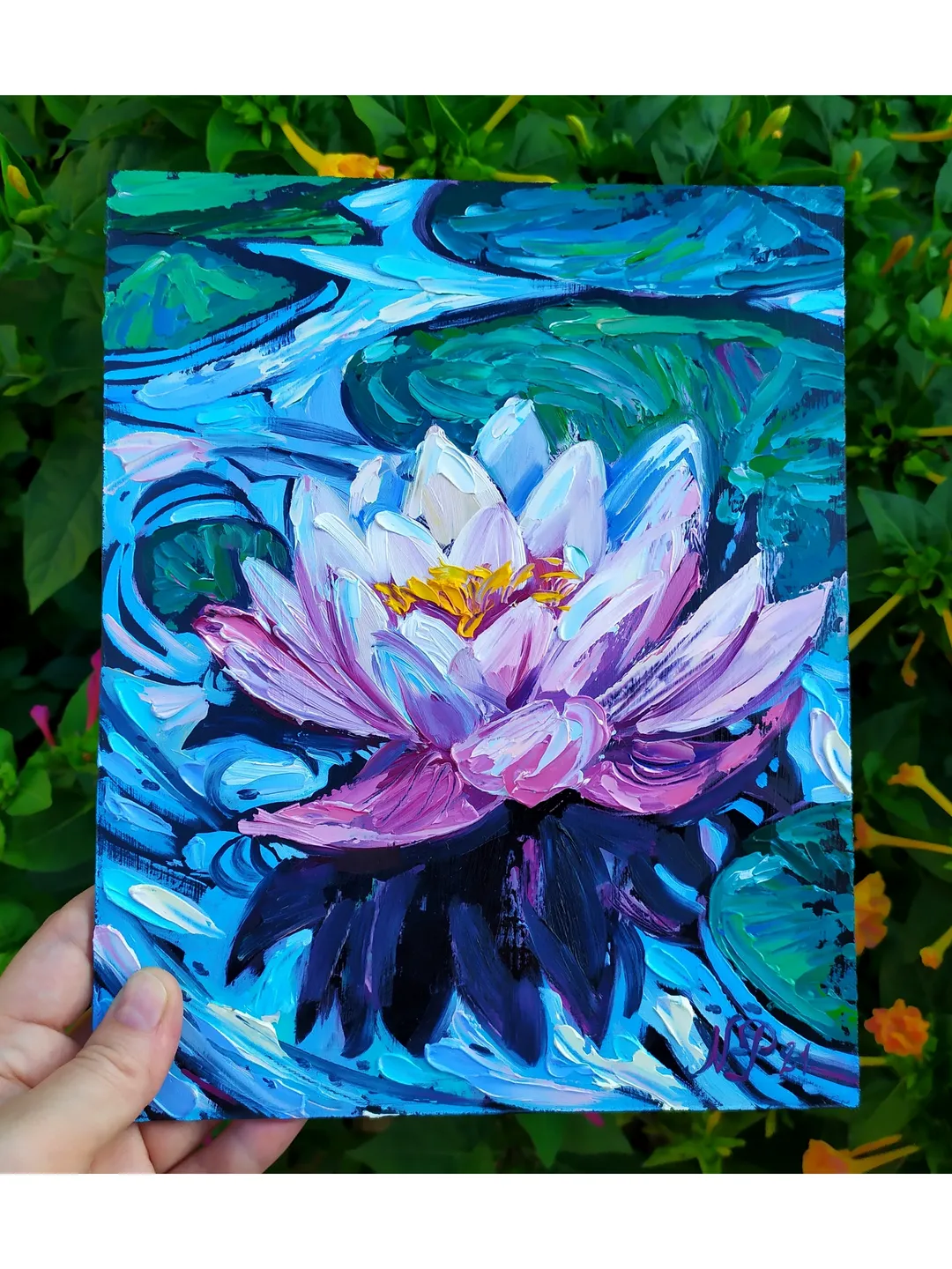 Water Lily painting Lotus Original Art Floral Artwork impasto oil ...