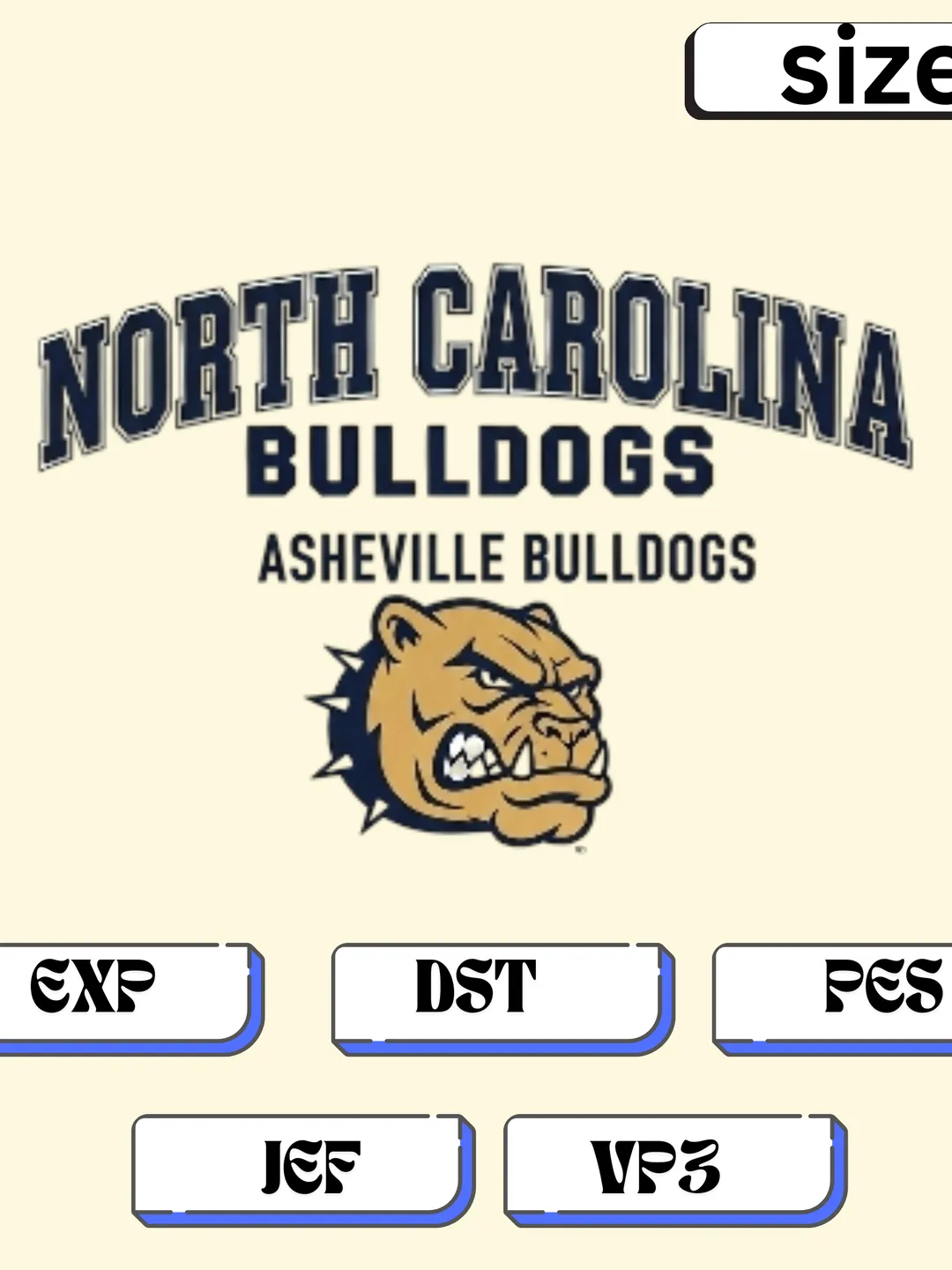 UNC Asheville Bulldogs Logo Embroidery Pattern | Multi-Size Machine Digitized File | DST, PES, JEF, EXP, VP3