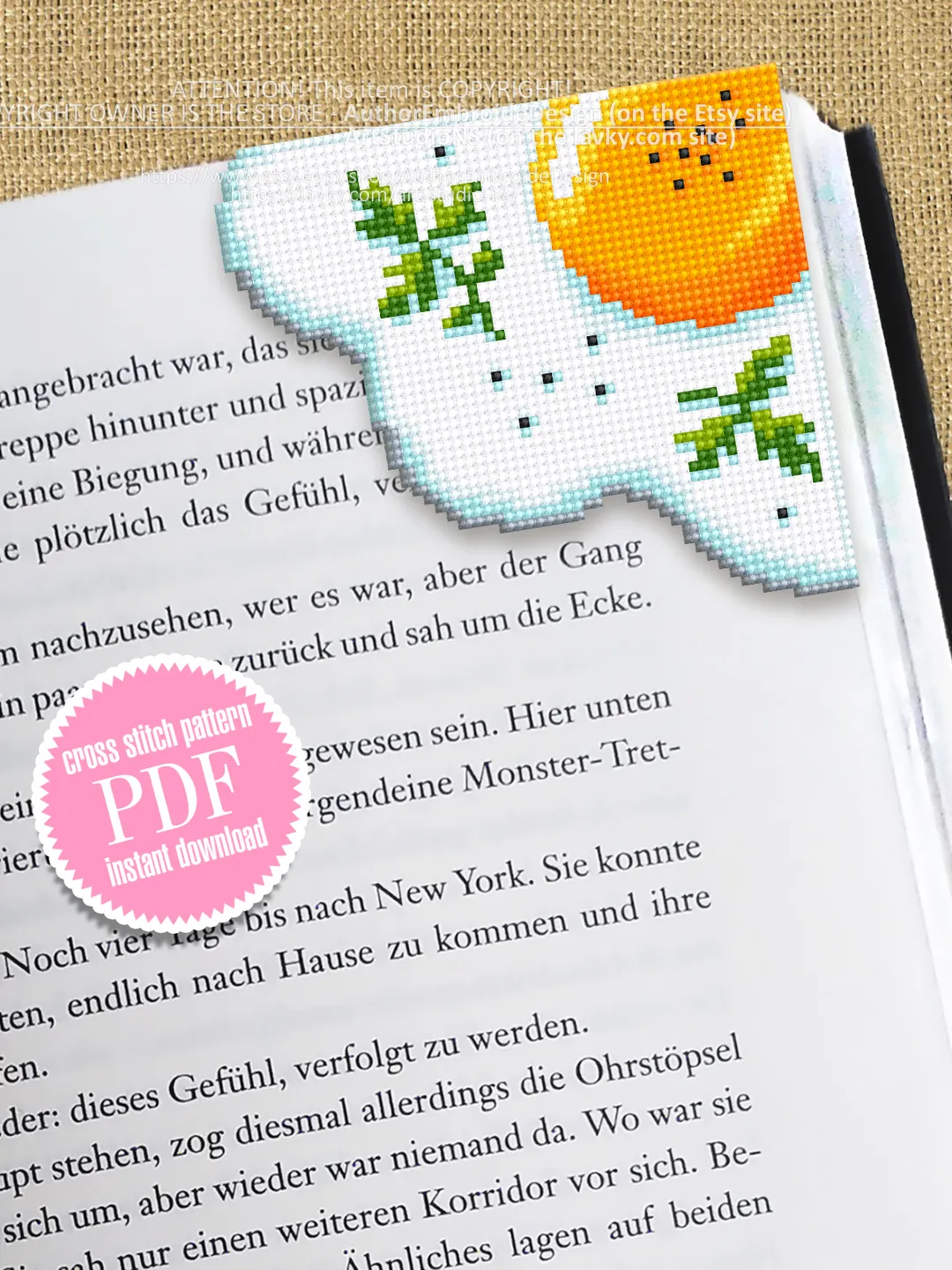 Corner bookmark cross stitch pattern PDF download Fried egg cross stitch chart, Food bookmark digital PDF, Funny bookmark for beginner #B240