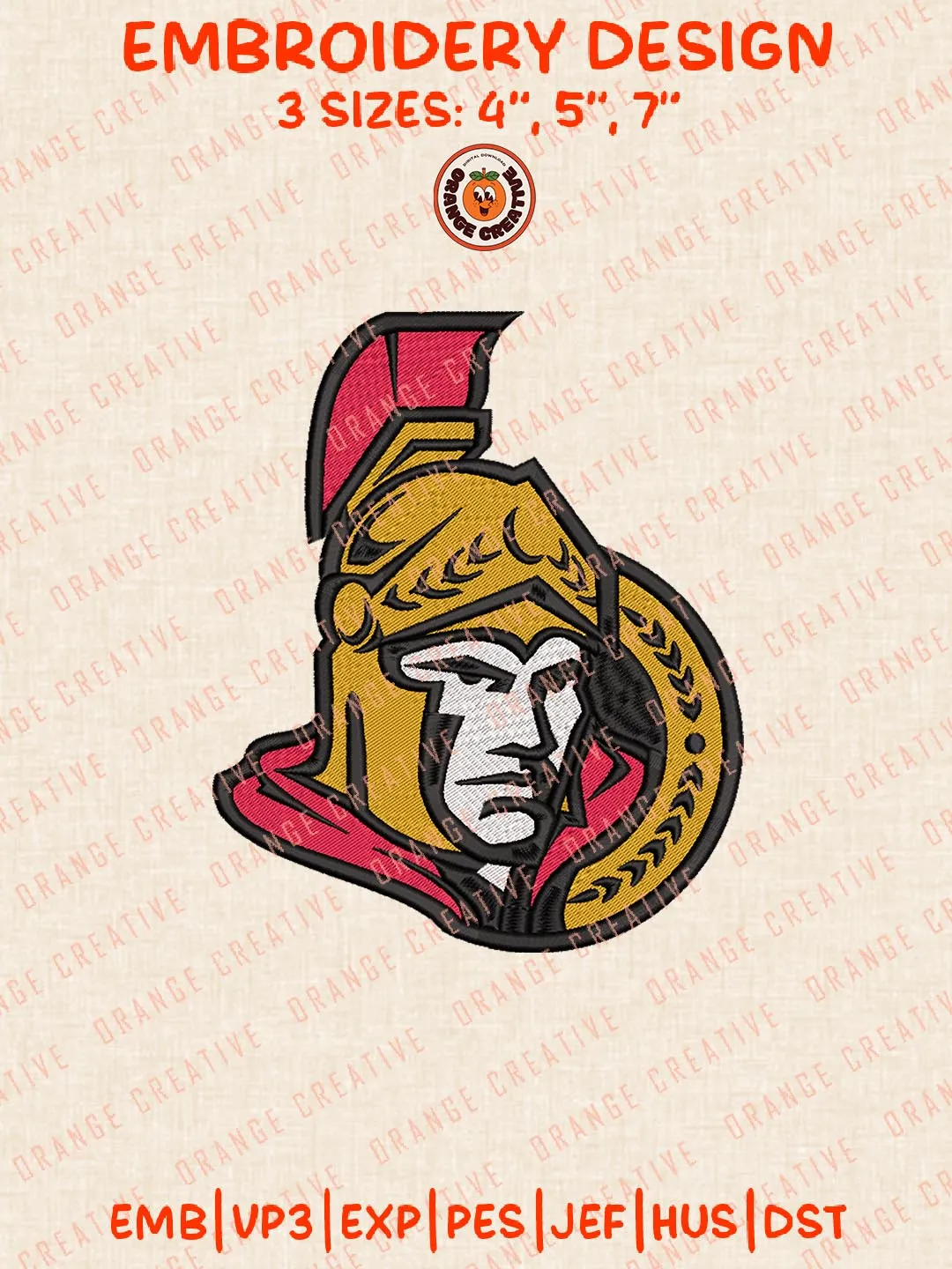 Ottawa Senators Head Mascot Logos Embroidery Designs, NHL Team Logo Embroidery Files, Machine Embroidery Design File, 4 Sizes, Custom Size, Digital Download