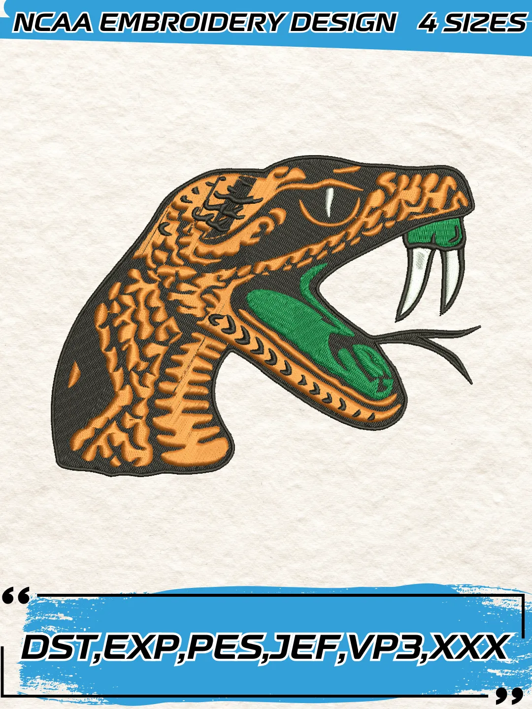 Rusty Rattler Logo Design Florida A&M Rattlers Logo Embroidery Design,NCAA Logo Embroidery Design ...