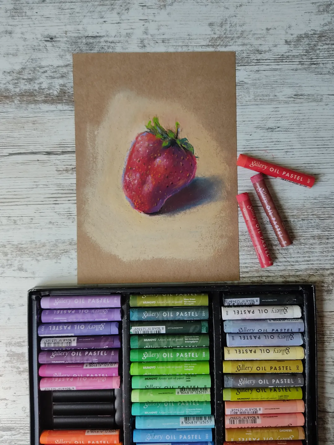 Strawberry. Original oil pastel painting.
