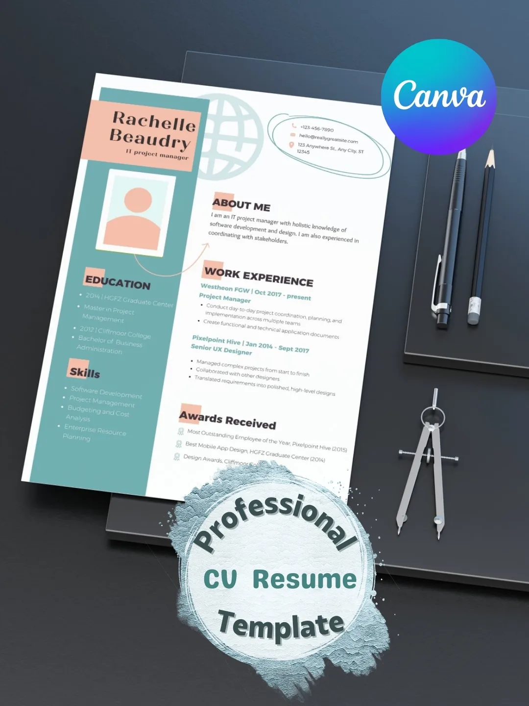 Professional CV Resume - Canva Template