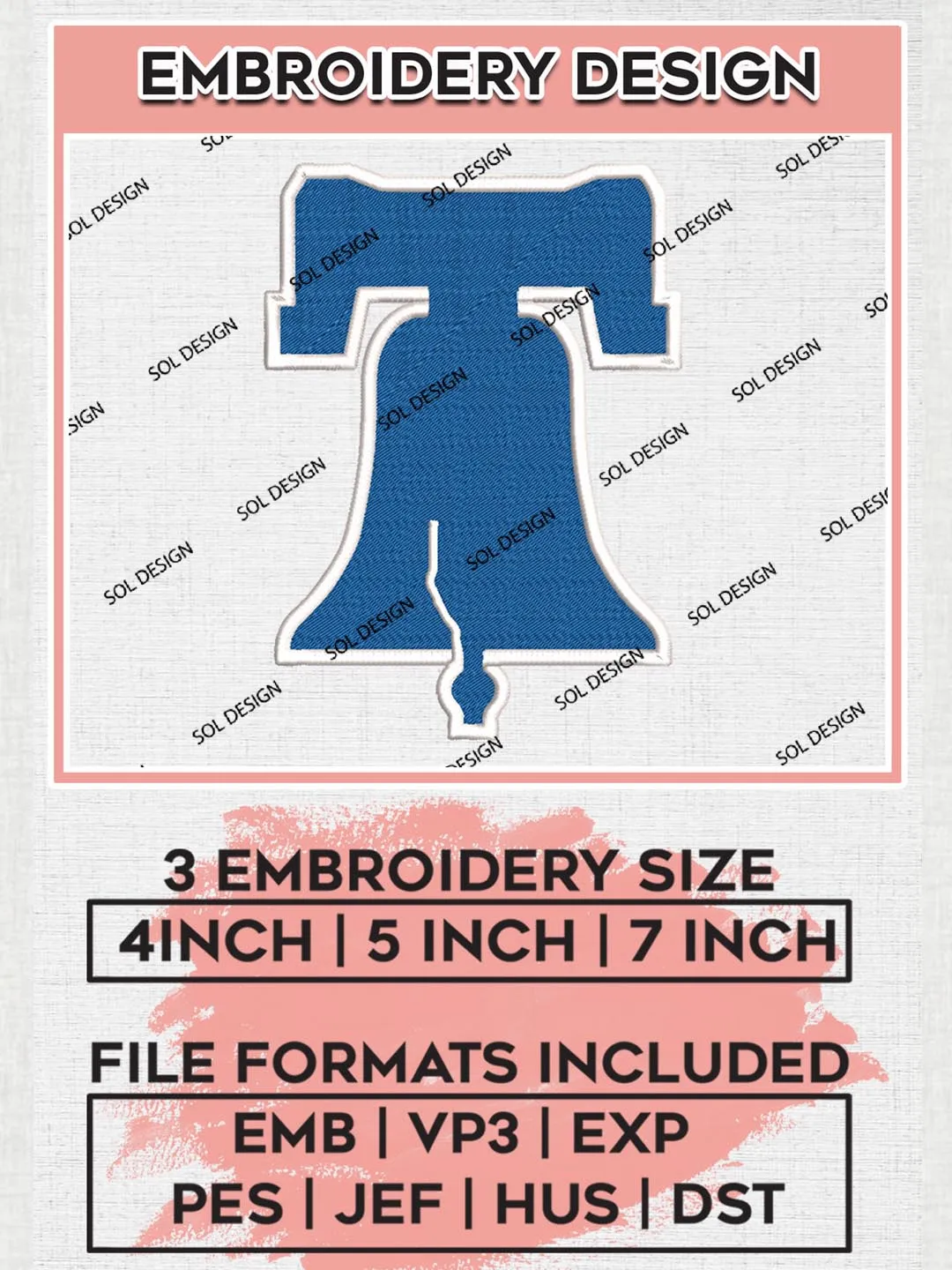 MLB Phillies Team Logo Embroidery Design Files, MLB Philadelphia Phillies Team Embroidery, MLB Teams, 3 sizes, MLB Machine embroidery designs, Digital Download