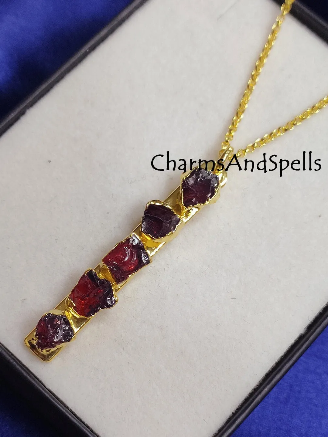 Raw Garnet Bar Necklace, Deep Red Crystal, January Birthstone Jewelry, Gift for Her