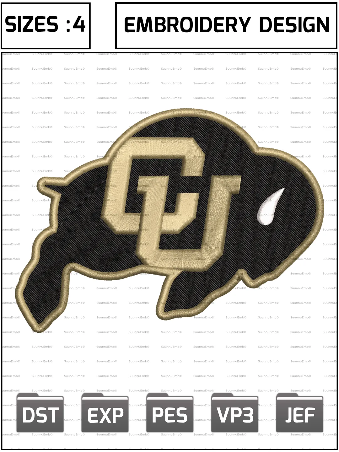 Colorado Buffaloes Logo Embroidery Design,NCAA Logos Embroidery Design,NCAA Teams, Machine Embroidery Design File,4 Sizes, Digital Download