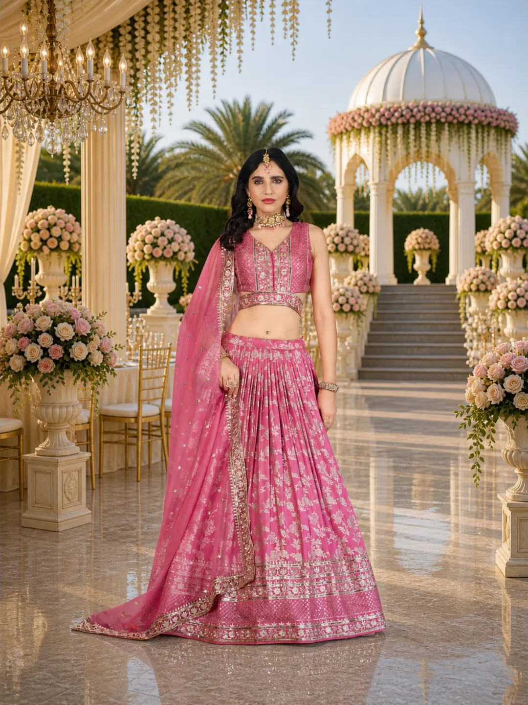 Pink Ready To Wear Lehenga Choli: Indian Wedding Wear with Embroidery Sequins