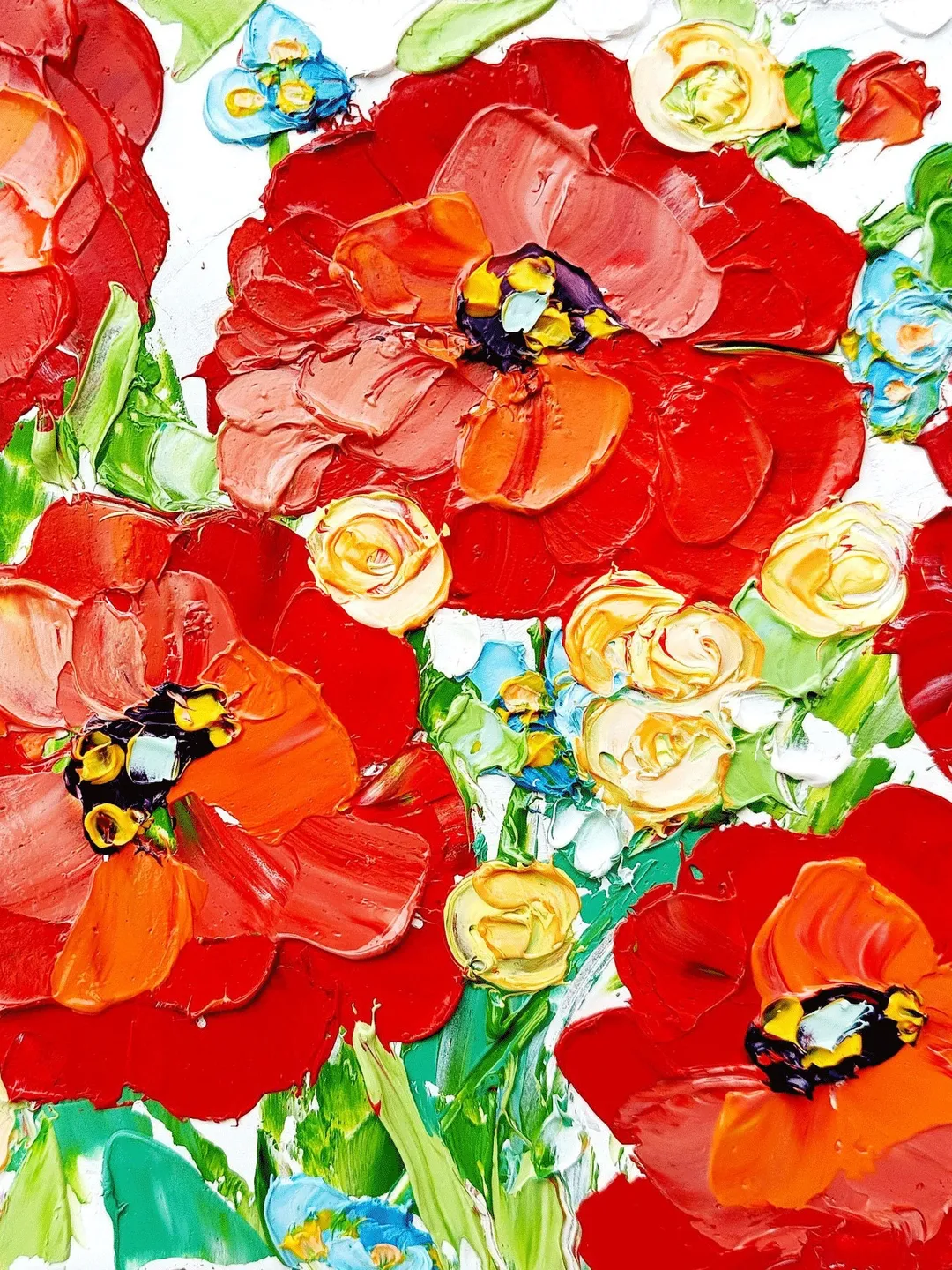 Poppy Painting Original Art Impasto Oil Painting 6x6 Flower Small Artwork Impressionist Floral Painting Red Orange by ArtProkopaloSv