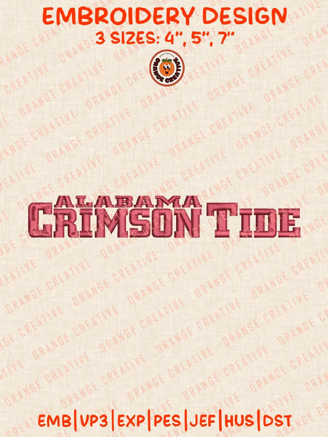 Alabama Crimson Tide Text Logo Embroidery Design, NCAA Team Embroidery Design, Machine Embroidery Design File, 4 Sizes, Custom Size, Digital Download