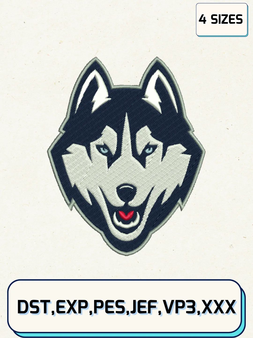 UConn Huskies Embroidery Design Files, NCAA Logos Embroidery Designs, Machine Embroidery Files, 4 Sizes