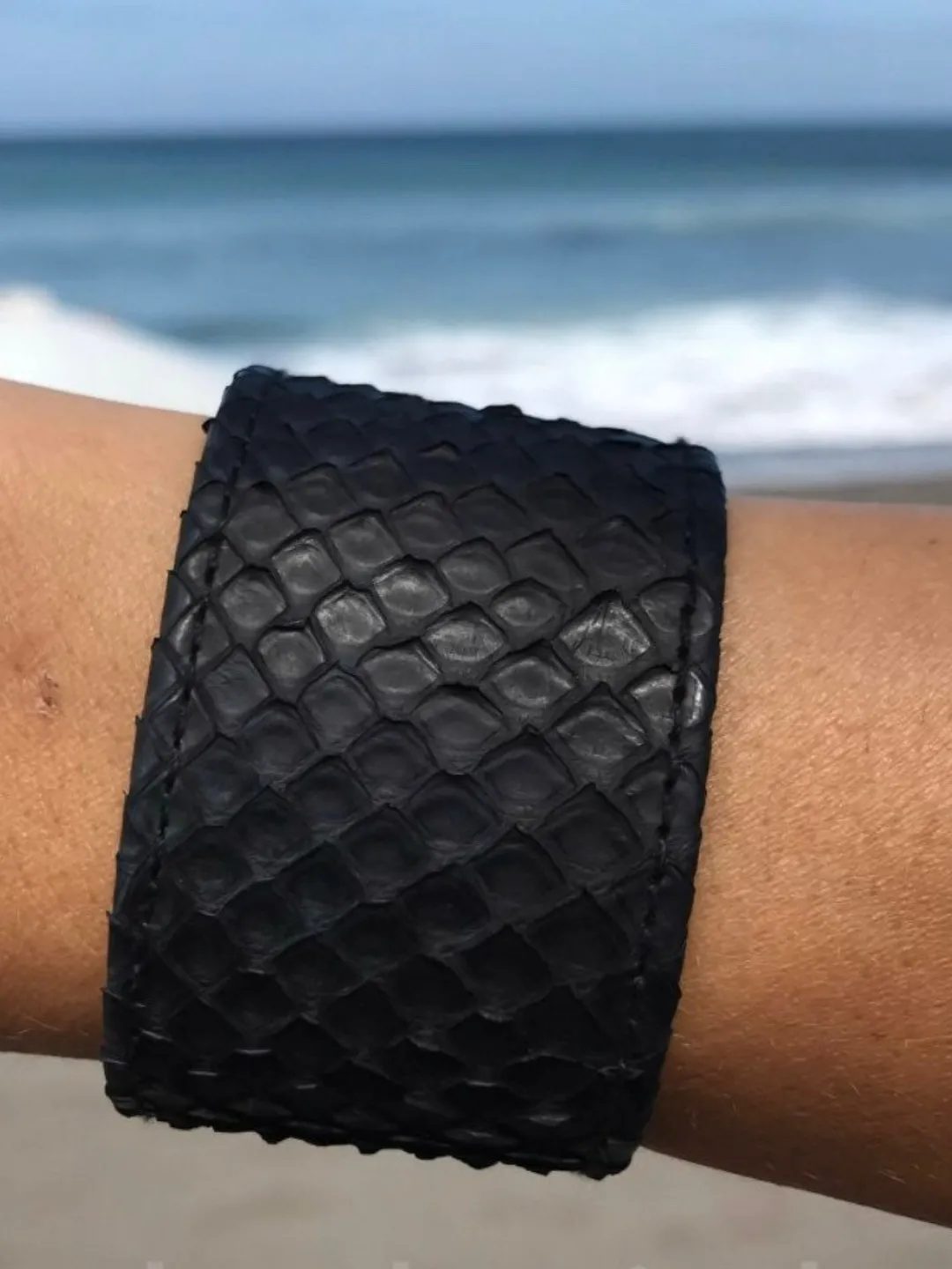 Black Python Skin Bracelet | Grunge Woman Bracelet | Exotic Leather Bracelet | Wide Leather Bracelet | Women Jewerly | Snake Skin Bracelet