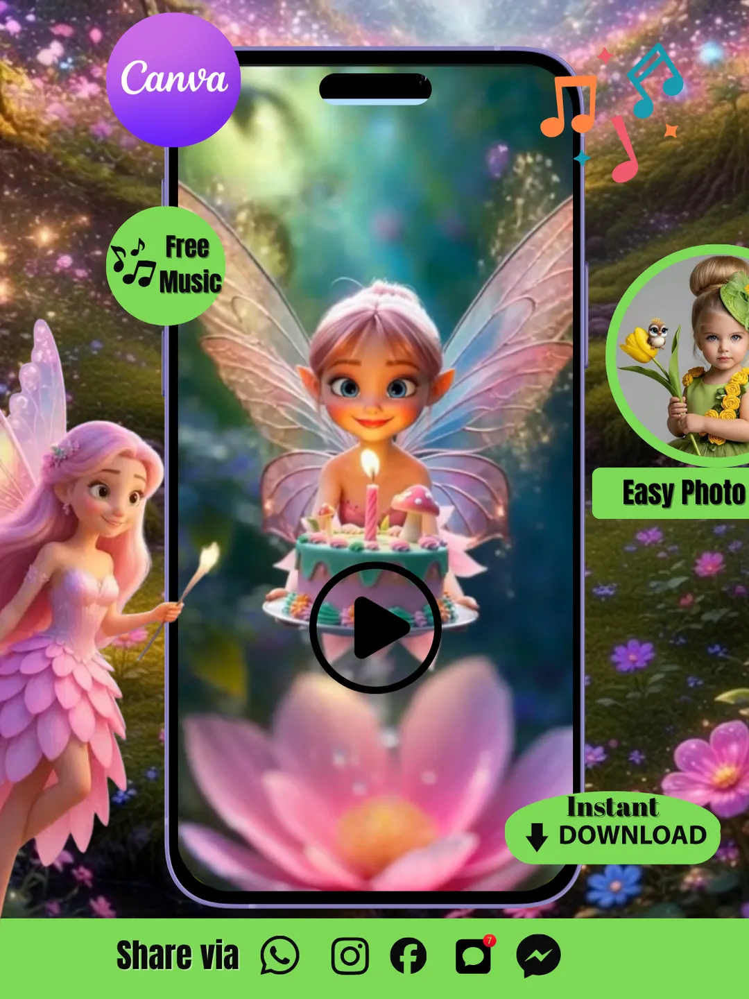 Fairy Garden Birthday Video Invitation | Editable in Canva (Instant Download)