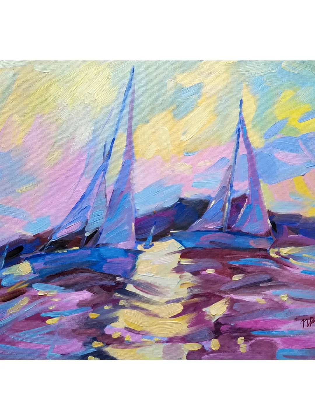 Baker Beach painting San Francisco original art 10 by 14 in Boat wall art Yachts artwork by Natalia Plotnikova