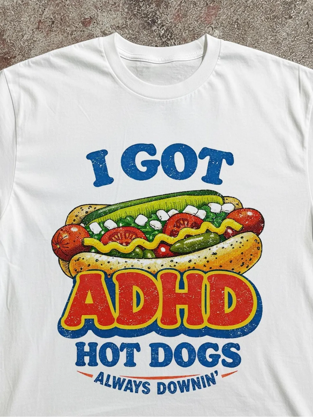 Neurodivergent ADHD Tee, Retro Hot Dog Meme (Unisex S-XL)