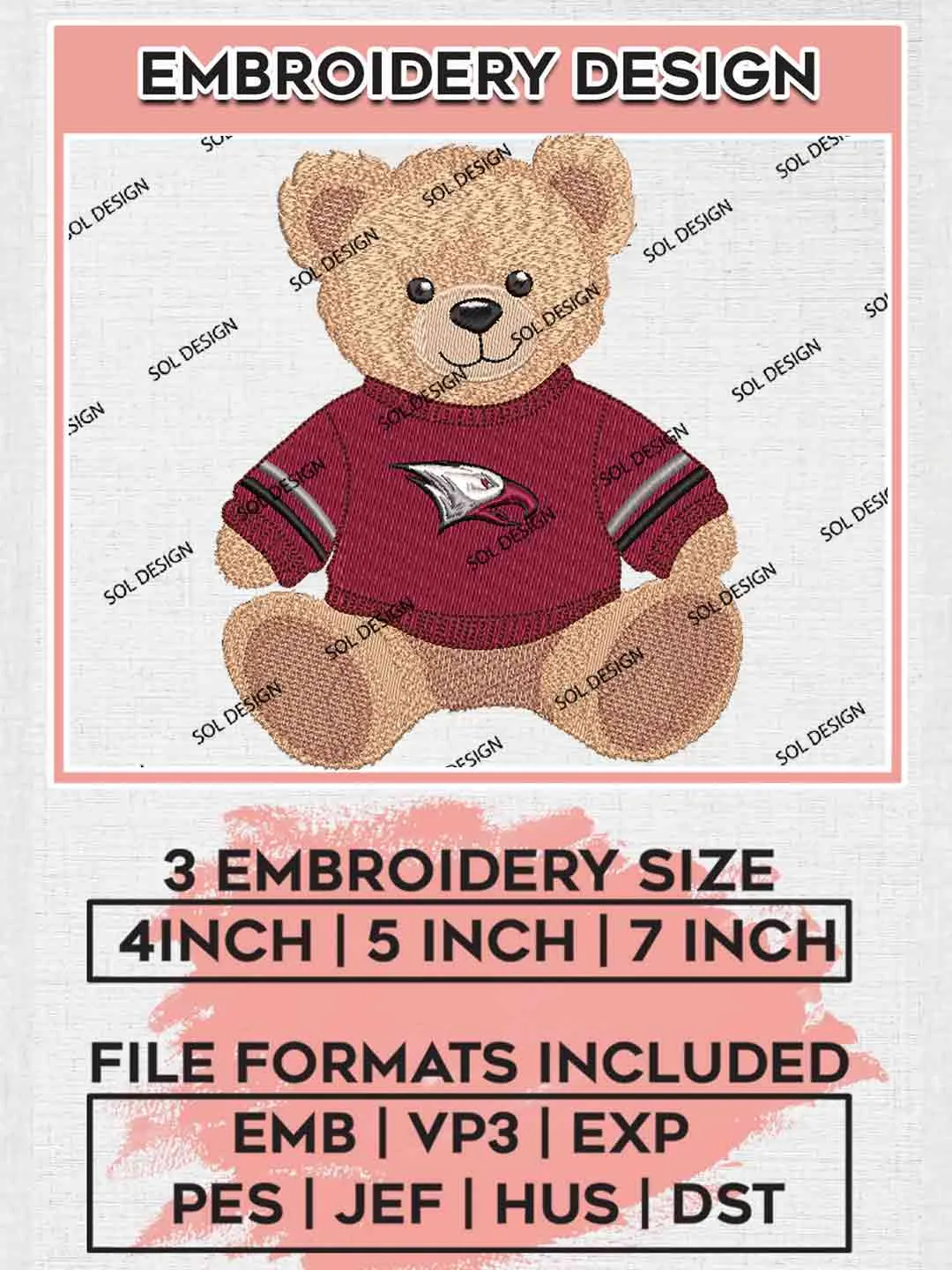North Carolina Central Eagles Teddy Bear Designs, NCAA North Carolina Central Eagles Logo Embroidery files, NCAA Team, College Football Team Machine embroidery designs, Digital Download