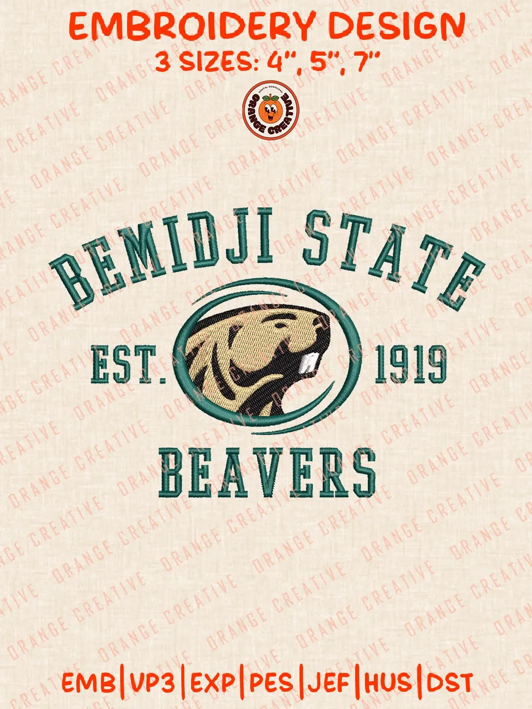 NCAA Bemidji State Beavers Est 1919 Embroidery Design, NCAA Team Logo Embroidery Design, Machine Embroidery Design File, 4 Sizes, Custom Size, Digital Download