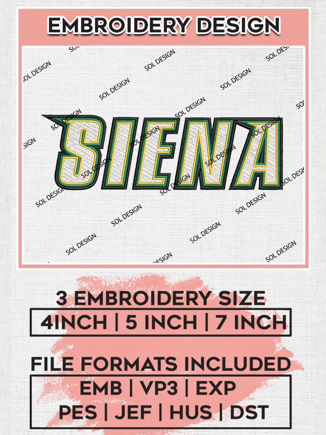 Siena Saints Logo Machine Embroidery Design, NCAA Siena Saints Embroidery Design Design files, NCAA Embroidery Designs, NCAA Machine Embroidery Designs, Digital Download