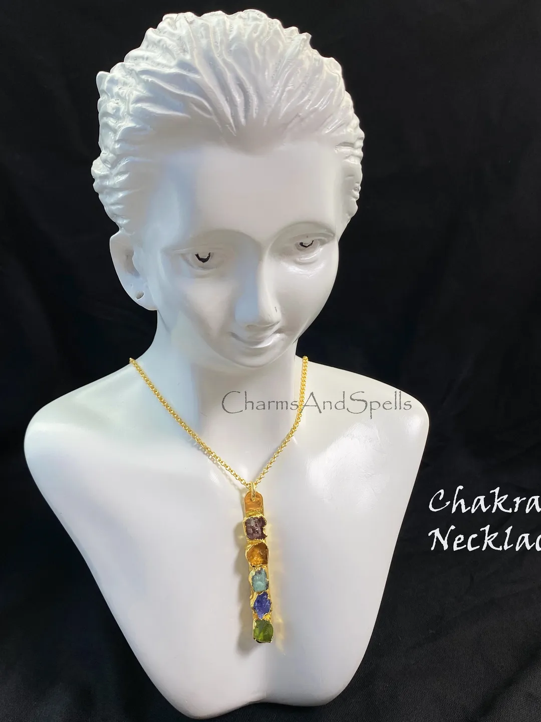 Raw Crystal Necklace, Tourmaline, Citrine, Emerald, Tanzanite, Peridot, Boho Necklace, Healing Gemstone Jewelry, Christmas Gift