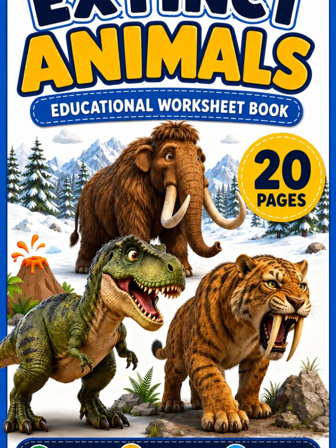 Extinct Animals Educational Worksheet Book for Kids