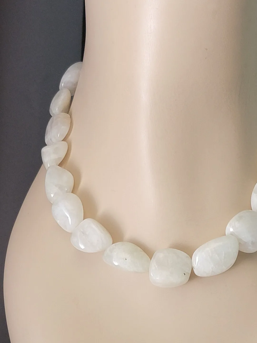 Moonstone Necklace, Natural Moonstone Nugget Beaded Handmade Statement, Big White Transparent Stones Adjustable Fashion Necklace