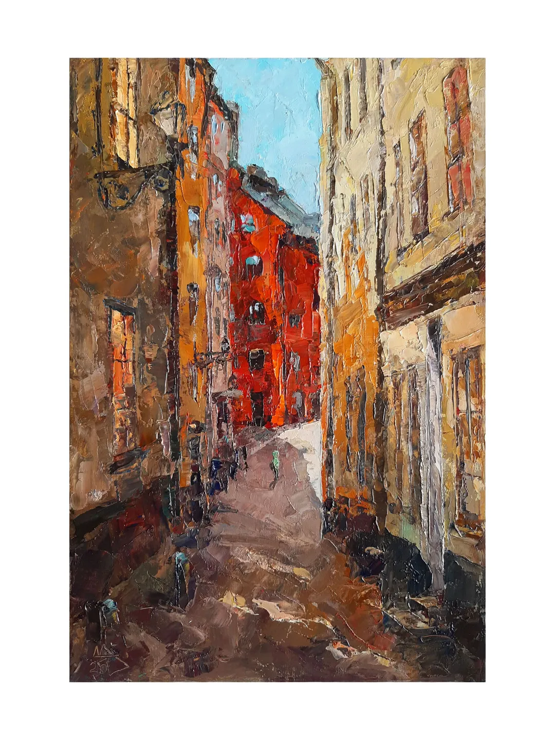 Narrow Street Painting 12x8" ORIGINAL PAINTING Oil Impressionist Old Town Artwork Signed by artist Marina Chuchko