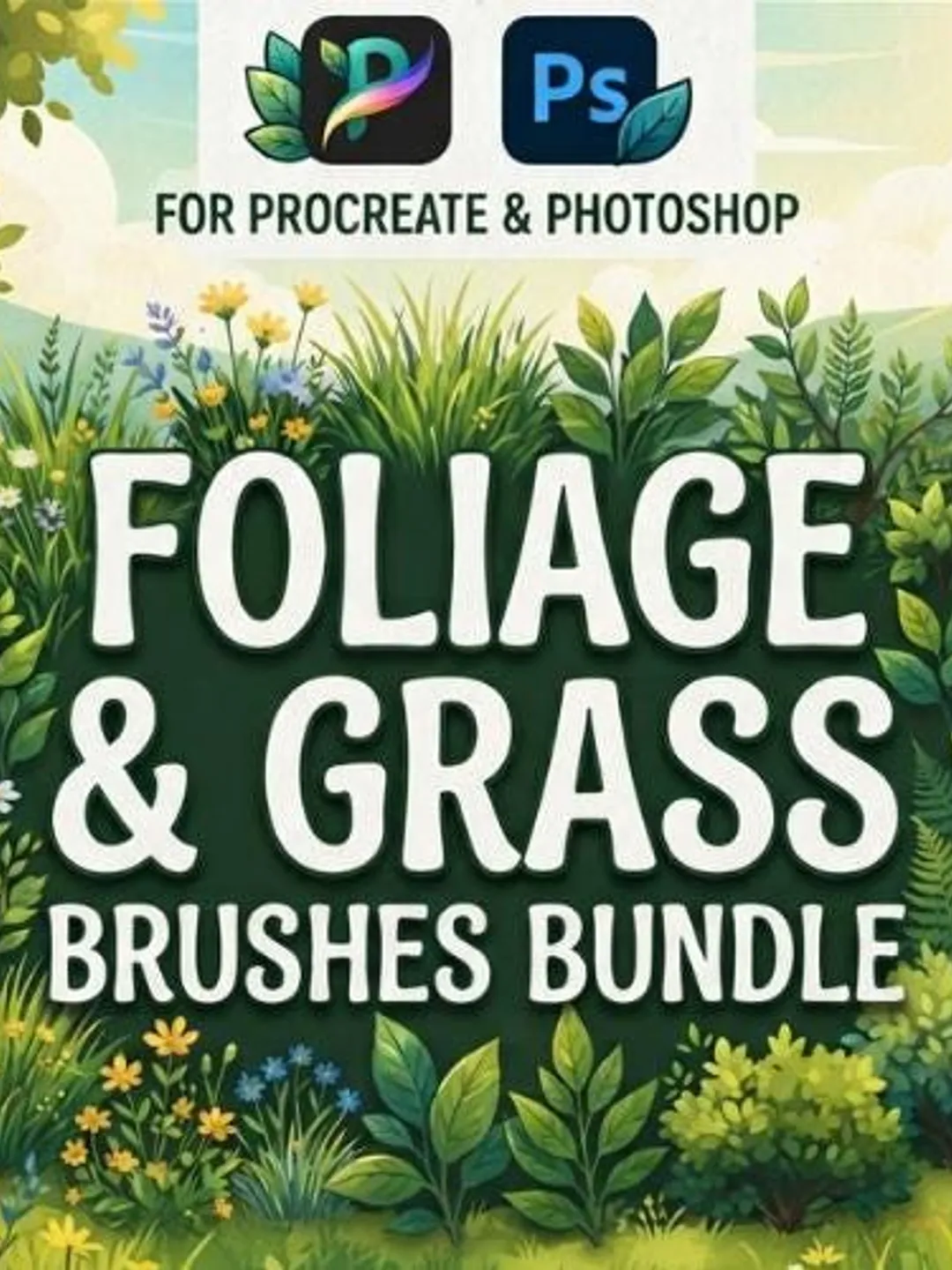 Realistic Foliage & Grass Brushes Bundle | Procreate, Photoshop Nature Painting Tools (Digital Download)