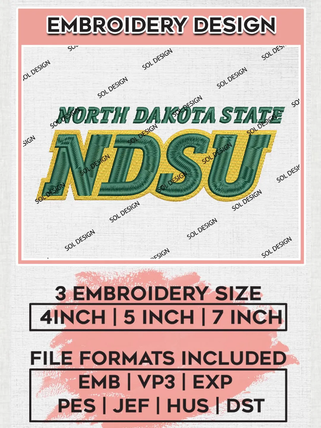 North Dakota State NDSU Football Team Logo Embroidery Design Files, NCAA North Dakota State Bison Machine Embroidery, NCAA Teams, Game Day, 3 sizes, NCAA Machine embroidery designs, Digital Download