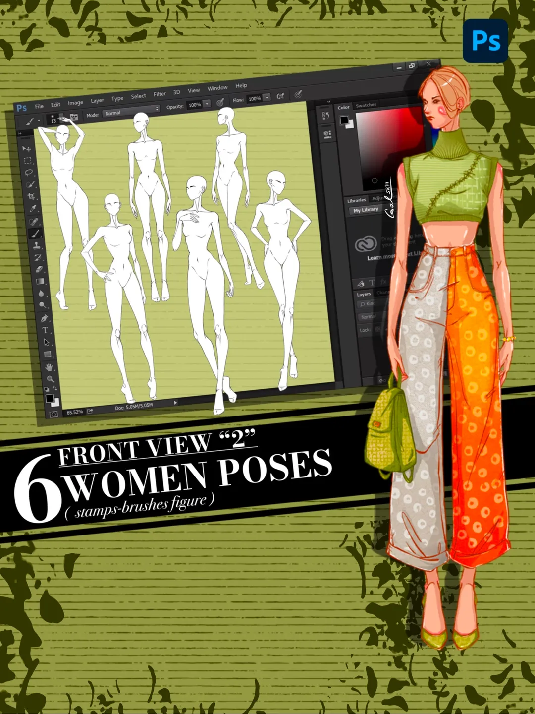 Photoshop brush, Body poses of female figure, set "Front View 2"
