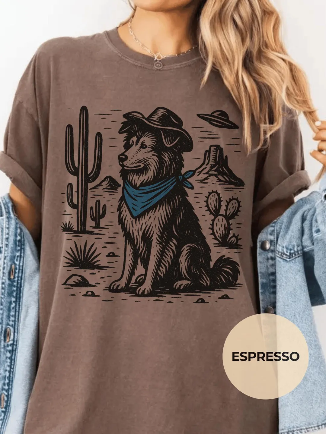 Vintage Sheltie UFO Cowboy T-Shirt Comfort Colors Retro Western Alien Dog Shirt