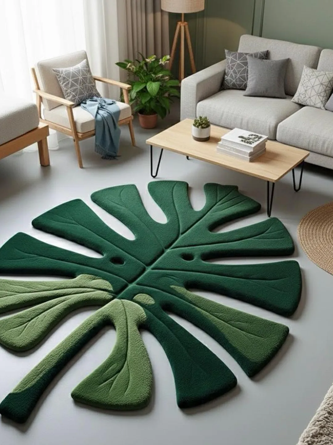 Monstera Leaf Tufted Rug | Handmade Wool Area Rug Decor