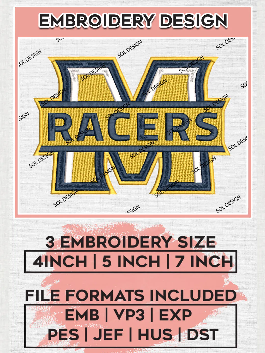 Murray State Racer Graphics Design NCAA Murray State Racers Team M Letter Logo embroidery designs, NCAA ...