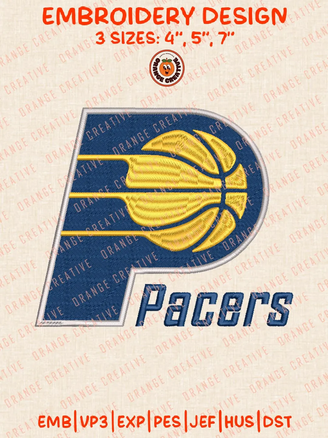NBA Pacers Embroidery Designs, NBA Indiana Pacers Team Logo Embroidery Files, Machine Embroidery Design File, 4 Sizes, Custom Size, Digital Download