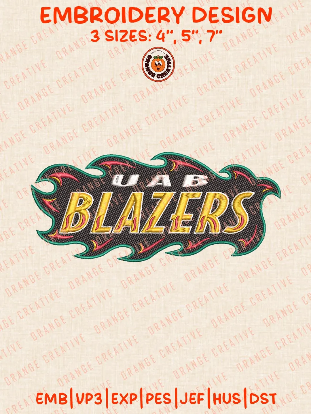 NCAA UAB Blazers Text Logo Embroidery Design Files, NCAA Logos Embroidery Designs, NCAA Machine Embroidery Files, 3 Sizes, Custom Sizes, Instant Download