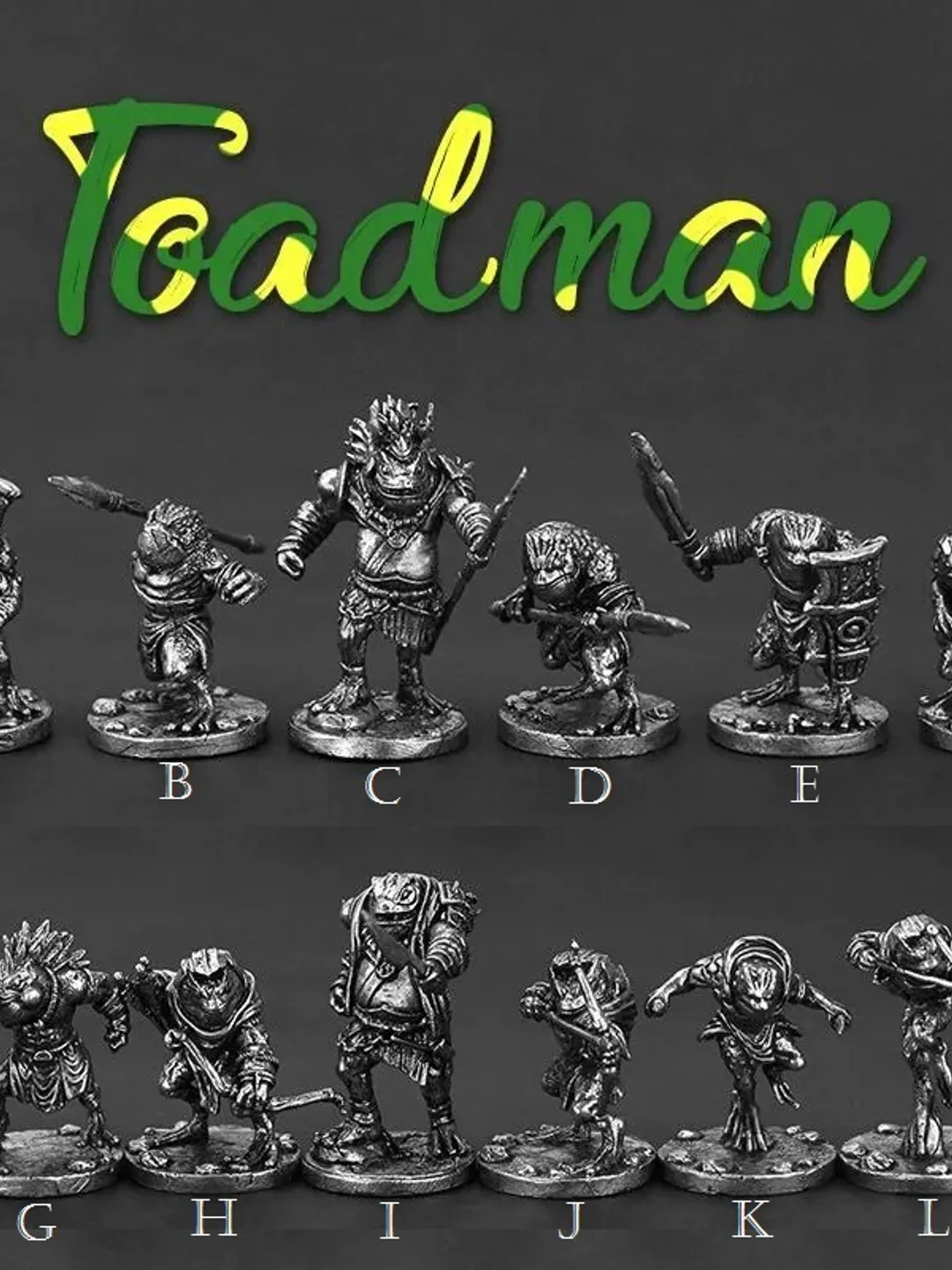 Toadman warrior, copper miniatures, Tabletop wargaming fantasy miniature figures.