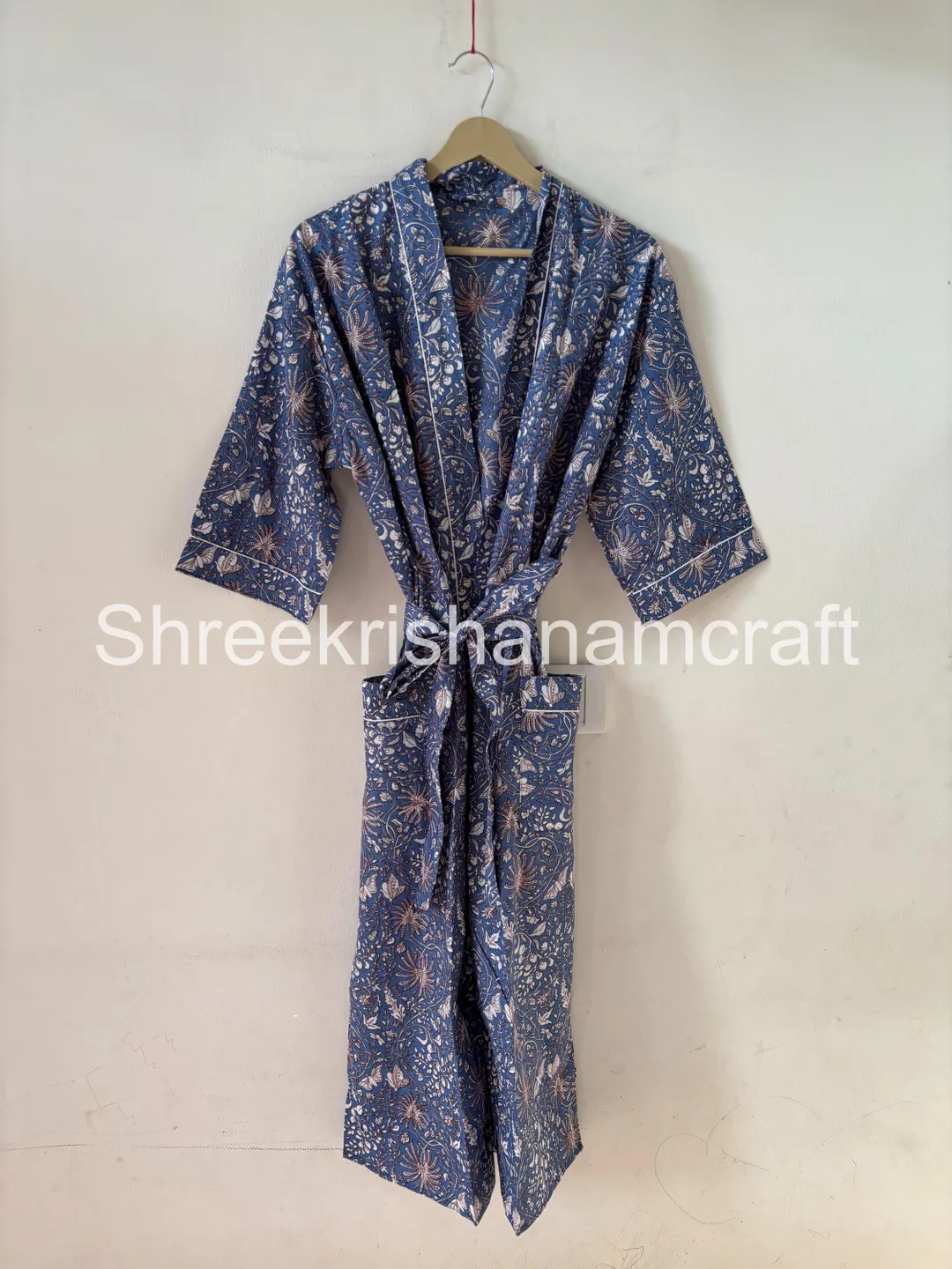 indian cotton dressing gown Kimno, Women Dress Up, Street Wear, Block Print Robe, Brides Maid Gift, Christmas Gift Pink Ornament Smocked Dress 18 1010 block printing Black:Size 2 = S
