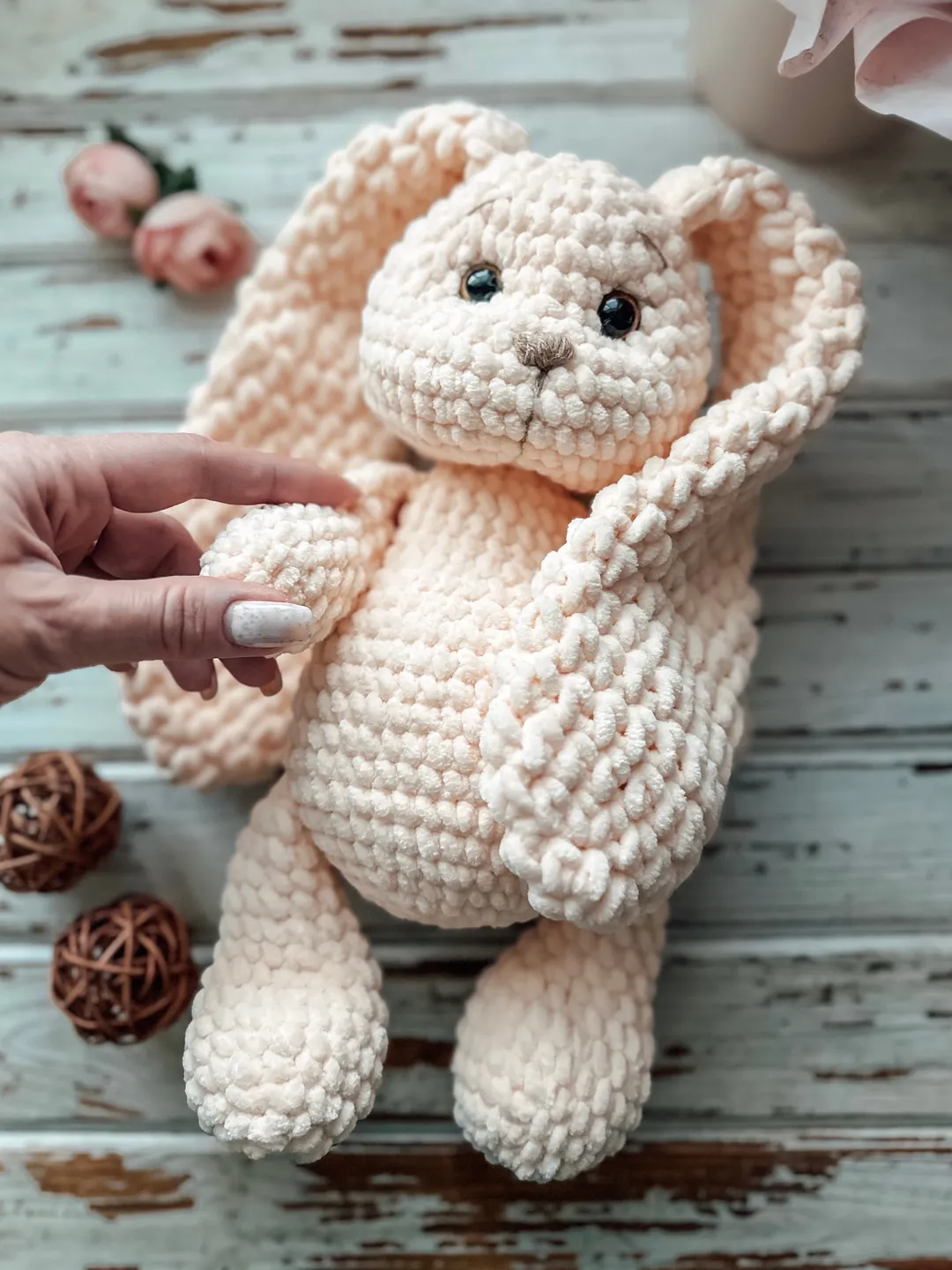 Lovey bunny toy. Handmade cute stuffed rabbit with clothes and carrot ...