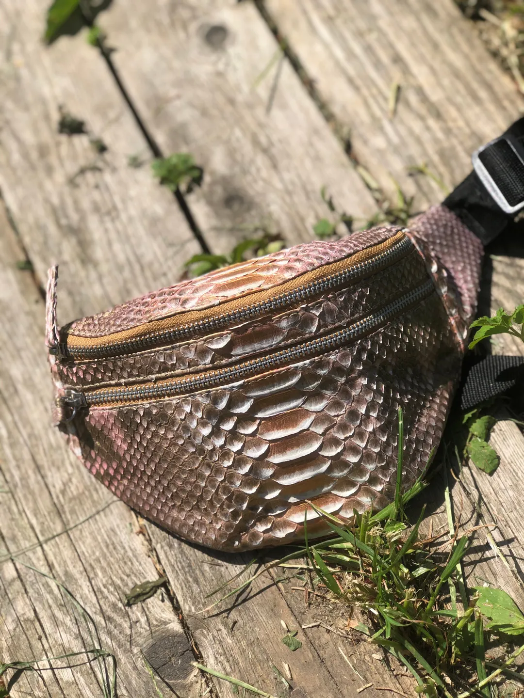Genuine Python Skin Fanny Pack Bronze Color | Leather Belt  display picture 2